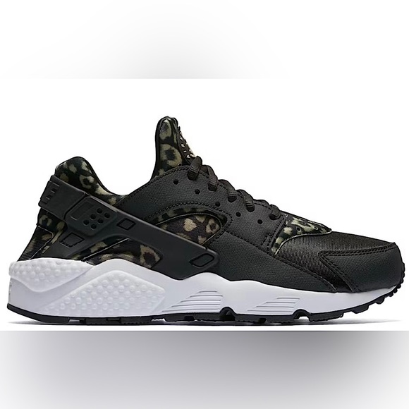 Nike Air Huarache Run Leopard Womens Shoes Black/White/Khaki 🐆 - Picture 1 of 5
